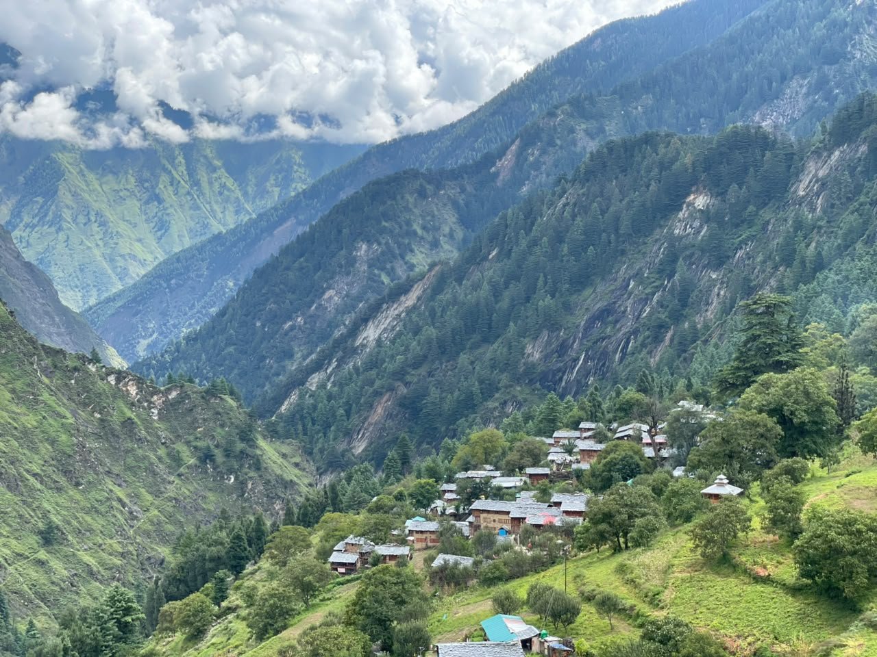 Trekkers in Kuarsi homestay surrounded by Himalayan mountains